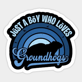 Funy Quote Just A Boy Who Loves groundhogs Blue 80s Retro Vintage Sunset Gift IdeA for boys Sticker